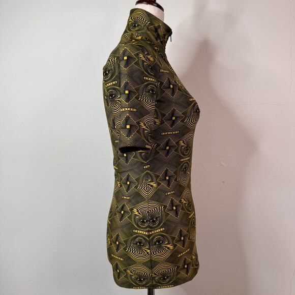 Kwaidan Editions Stretch Top Yellow Geometric Size XS Zip Y2K Psychedelic Techno - Picture 7 of 9